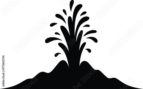 Black silhouette of a geyser eruption