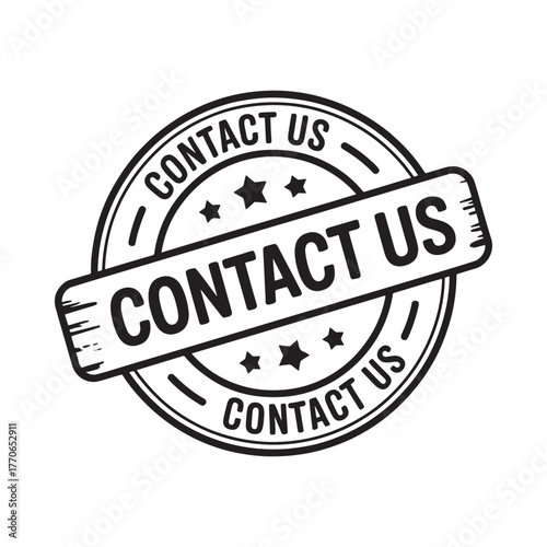 Contact us stamp graphic with stars and circular border