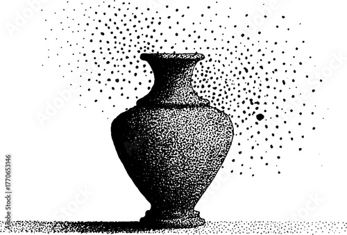 Black and white roman amphora illustration with dotwork art for vintage design