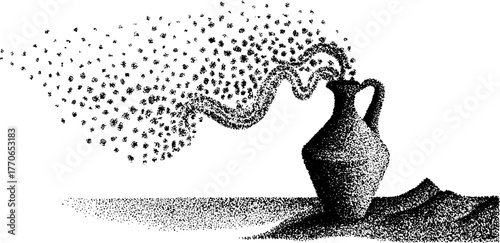 Black and white roman amphora with swirling decorative elements for vintage design