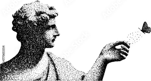 Roman bust with butterfly in hand - classic inspired art for posters and prints