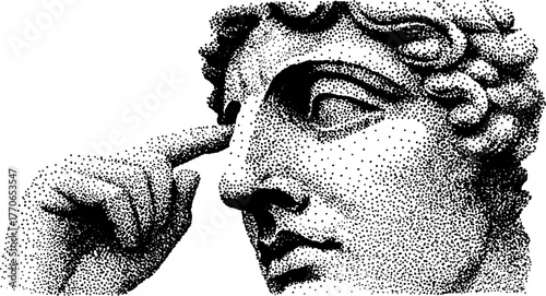 Roman bust whispering concept in textured black and white design for art projects