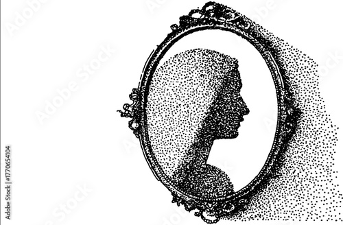 Roman goddess statue in ornate frame - black and white concept art for classical themes