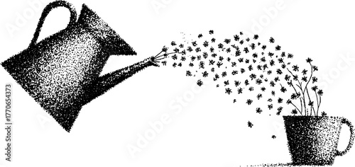 Vintage roman pitcher pouring milk illustration with floral element design for posters