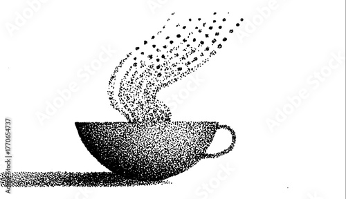 Vintage dotwork ceramic bowl with artistic steam for design and decor