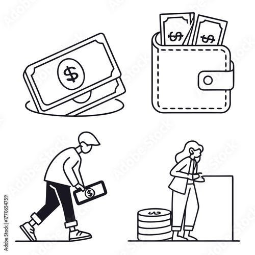 minimalist-vector-line-icons-of-wallet-and-finance.eps