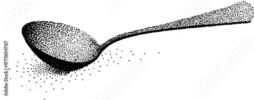 Black and white dotwork illustration of a silver teaspoon with vintage effect