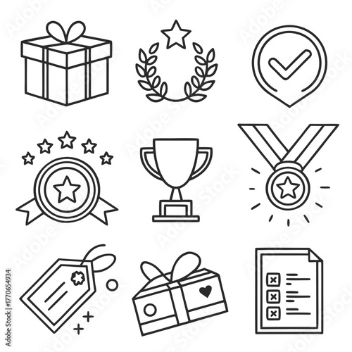 minimalist-vector-line-icons-of-reward-and-recogni.eps