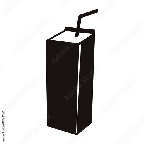 Simple black and white illustration of a juice box with a straw