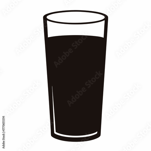 Silhouette of a glass filled with dark liquid on a white background