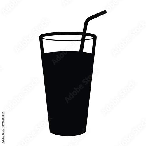 Black Silhouette of a Beverage in a Tall Glass with a Straw