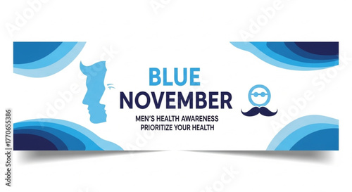Blue november banner isolated on white background for mens health awareness