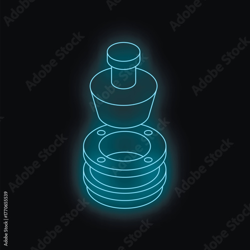 Glowing neon outline of an expansion joint, crucial for absorbing movement in pipelines due to temperature changes