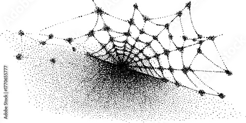 Abstract black and white spider web in dotwork stipple style for halloween decor