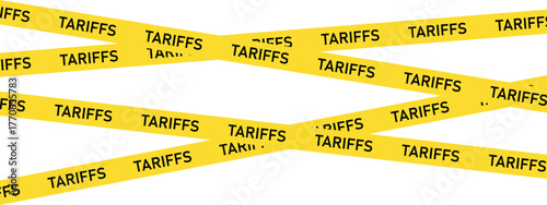 Tariffs Yellow Caution Tape Barrier - Global Trade War and Economic Restriction Concept