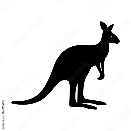 Black silhouette of a kangaroo standing on a white isolated background