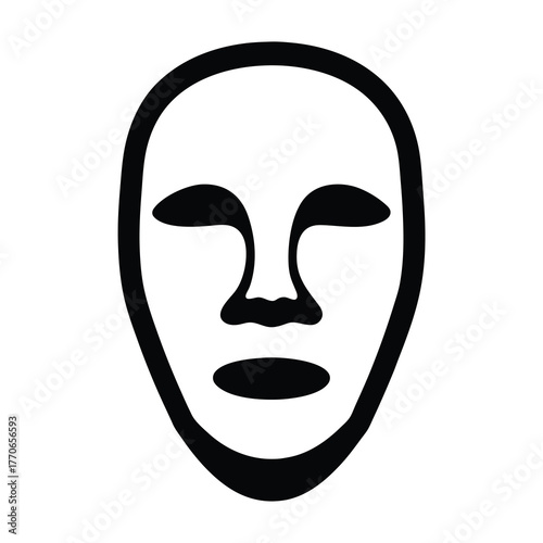 Abstract Black and White Facial Mask Illustration with Neutral Expression