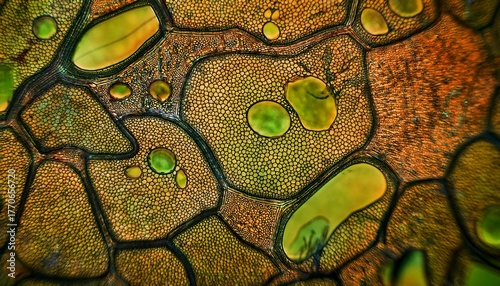 plant tissue under microscope highlighting different cell types