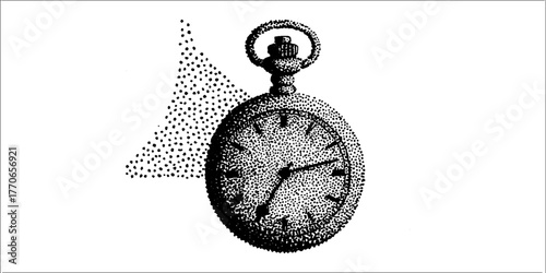 Retro pocket watch design with halftone dot effect for vintage print decor