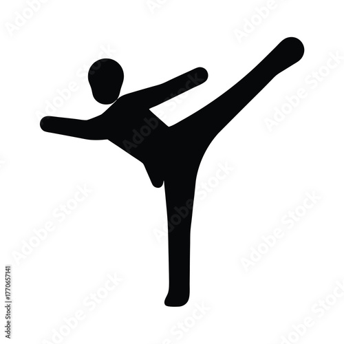 Silhouette of a martial artist performing a side kick on white background