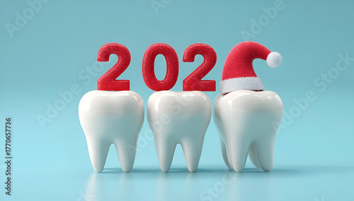 Wallpaper Mural Fun Christmas design with teeth, red numbers 2022, and a Santa hat for a festive holiday theme. Torontodigital.ca