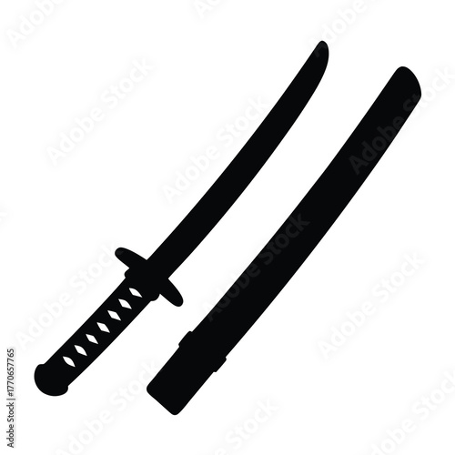 Silhouette of a classic katana sword and sheath representing Japanese culture