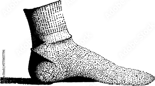 Black and white wool sock illustration with simple knit pattern for retro design