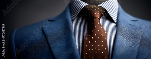 Wallpaper Mural Stylish business suit featuring a blue jacket and a brown polka dot tie, perfect for professional settings. Torontodigital.ca