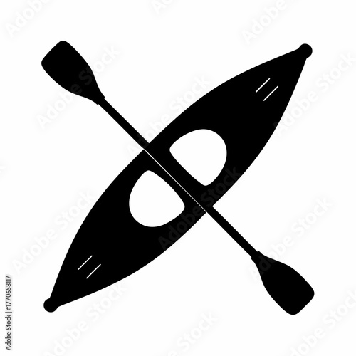 Silhouette of a kayak with paddle on a white background illustration