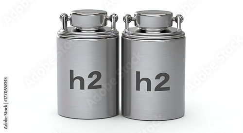 Wallpaper Mural Two metallic hydrogen canisters labeled 'h2', symbolizing advancements in hydrogen technology. Torontodigital.ca