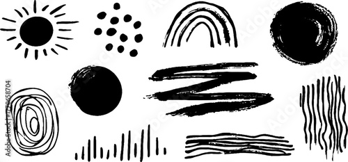 Minimalist abstract black and white doodle collection for creative designs