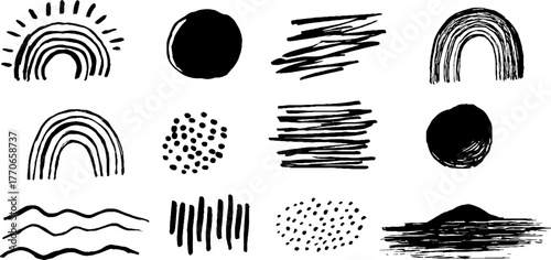 Minimalist black and white abstract doodles for creative design projects