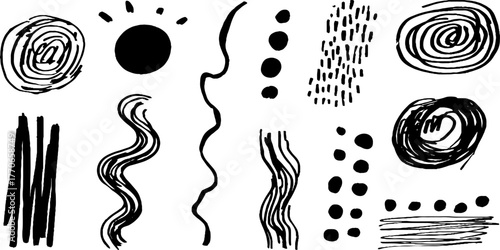 Minimalist black and white doodles for creative design projects