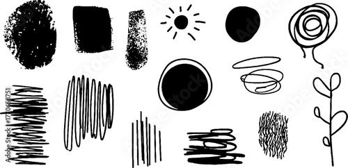 Minimalist abstract black and white doodles for creative design concepts