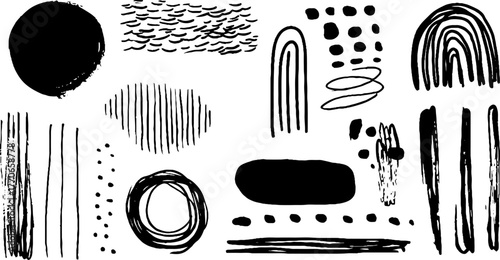 Minimalist black and white abstract doodles for creative design projects