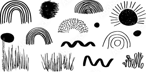 Minimalist abstract black and white doodles collection for modern design projects