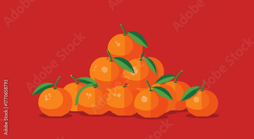 Flat Style Pile of Mandarin Orange Still Life Graphic Illustration