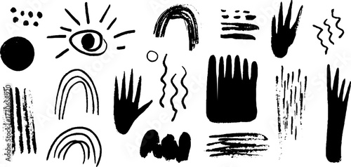 Minimalist abstract black and white doodles for creative design and decoration