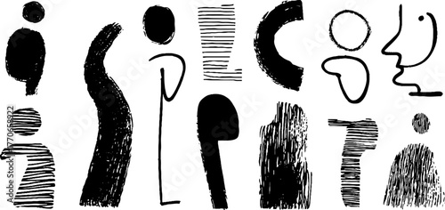 Minimalist black and white abstract doodles: creative design elements for art projects