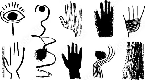 Minimalist abstract black and white doodles for creative design and art projects