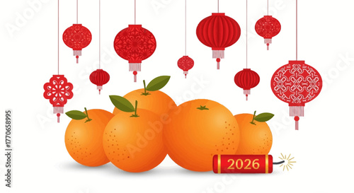 Festive Orange with Red Lanterns Illustration for Chinese New Year 2026