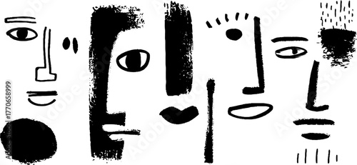 Minimalist black and white abstract faces for modern design
