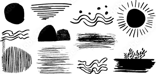 Minimalist black and white doodle collection for modern design projects