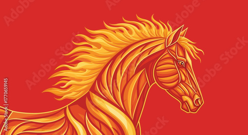 Striking Artistic Horse Stallion with Fiery Mane Creative Animal Illustration