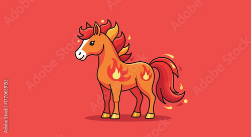 Cartoon Flat Fire Horse Character Creature Stallion Stallion Equestrian Mascot Icon