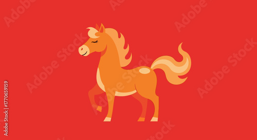 Simple Flat Style Beautiful Horse Illustration on Red Background Design Element