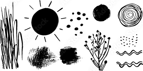 Minimalist black and white abstract doodles collection for design projects