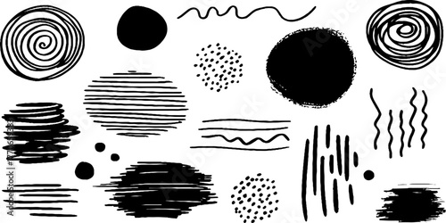 Minimalist black and white abstract doodles collection for creative design