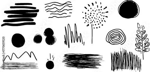 Minimalist black and white doodle collection for creative design projects