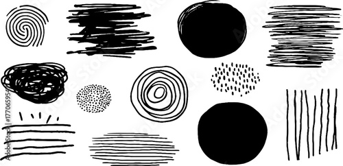 Minimalist abstract black and white doodles collection for artistic design
